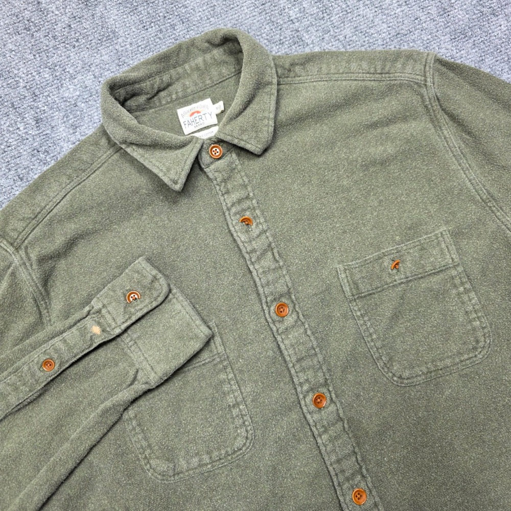Faherty Brand Mens Organic Cotton Flannel Shirt Olive Green Heather Size Medium